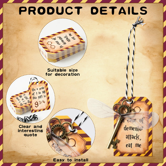 112PCS Magical Wizard Vintage Keys Flying Keys Charms Gift Tags, Vintage Wizard Gift Tags with String, Wizard Paper Hanging Labels for Present Warp, Magical Gift Tags for Party Decor Wizard Hanging Tags for Tree