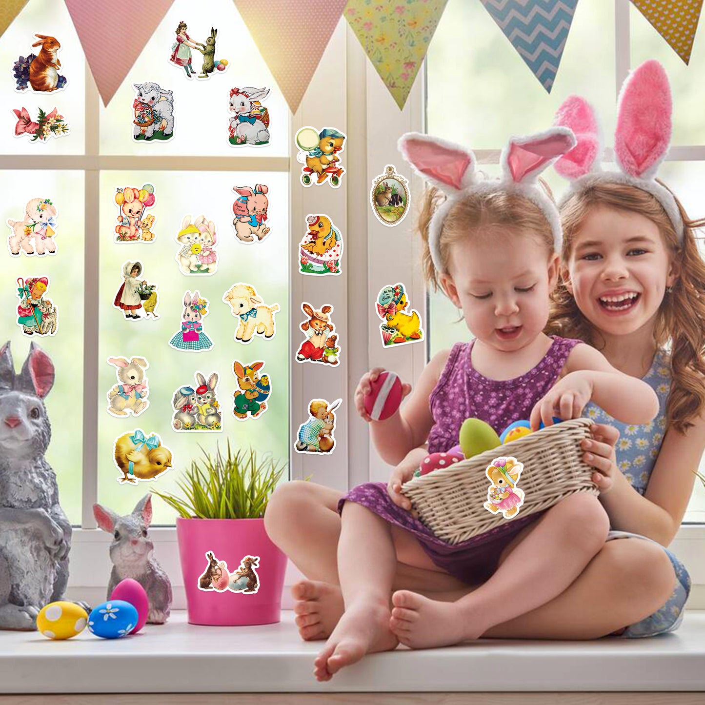 52Pcs Easter Stickers Vintage Stickers Anime Stickers Cute Waterproof Party Supplies for Laptop Water Bottle Bicycle for Kids Adults School Teacher