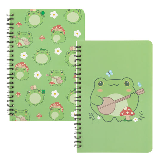 2 A5 Frog Spiral Notebooks, Cute Frog Playing Banjo Mushroom College Ruled Notebooks, Travel Journal Notebooks for Kids Teens, Frog Notebooks for Students Teachers Back to School Write Diary Notepad