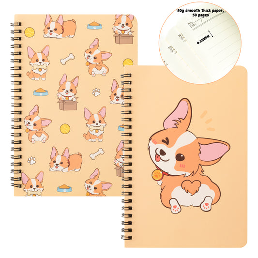 2 A5 Corgi Spiral Notebooks, Cute Corgi College Ruled Notebooks Hardbound Spiral Travel Drawing Journal for Kids Teens, Yellow Funny Corgi Notebooks for Students Teachers Back to School Notepad Diary