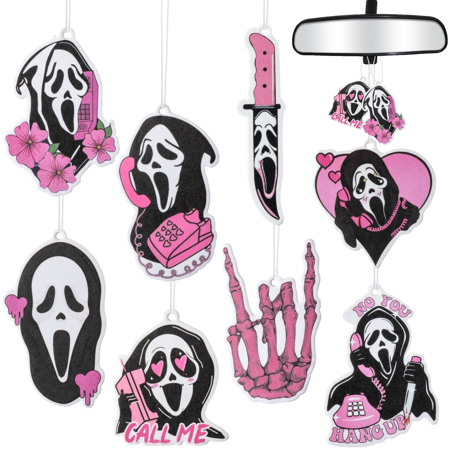 8Pcs Car Air Freshener Halloween Funny Pink Cute Ghost Car Hanging Pendant Pink Ghost Horror Halloween Incense Chips Scented Car Accessories Room Fragrance Ornaments, Halloween Gifts for Women Girls