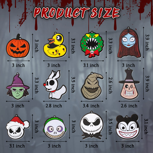 12Pcs Halloween Nightmare Sally Car Air Fresheners, Hanging Air Freshener Fragrance Scented Cards Rearview Mirror Pendant, Halloween Pumpkin Jack Ghost Ghoul Theme Aromatherapy Tablets for Car Bedroom