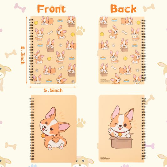 2 A5 Corgi Spiral Notebooks, Cute Corgi College Ruled Notebooks Hardbound Spiral Travel Drawing Journal for Kids Teens, Yellow Funny Corgi Notebooks for Students Teachers Back to School Notepad Diary