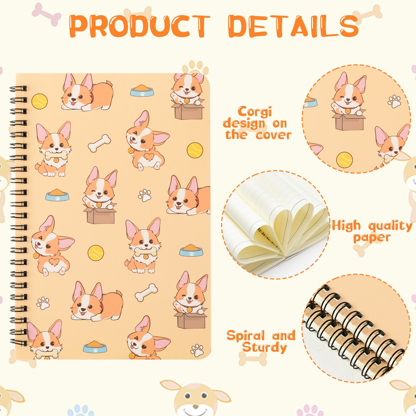 2 A5 Corgi Spiral Notebooks, Cute Corgi College Ruled Notebooks Hardbound Spiral Travel Drawing Journal for Kids Teens, Yellow Funny Corgi Notebooks for Students Teachers Back to School Notepad Diary