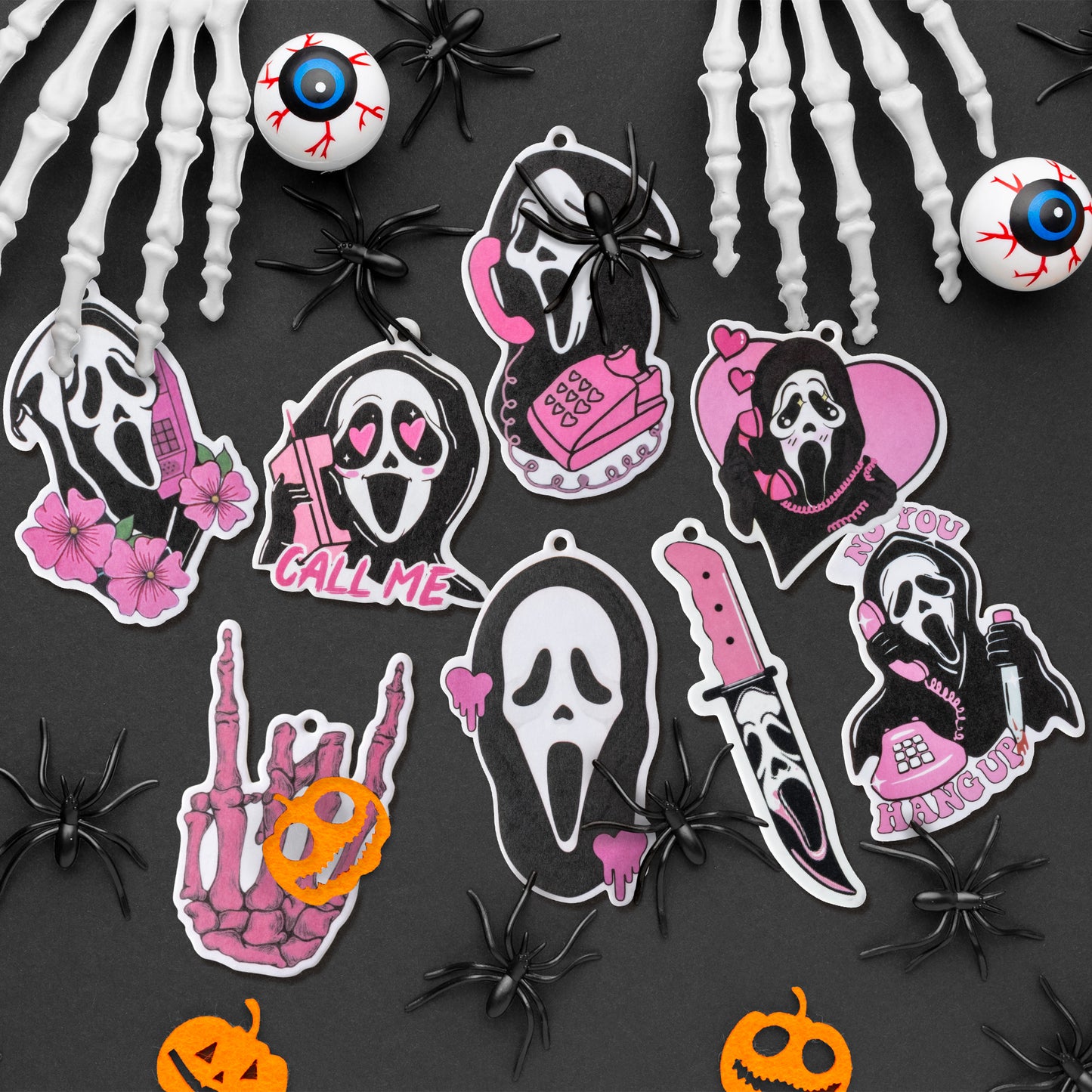 8Pcs Car Air Freshener Halloween Funny Pink Cute Ghost Car Hanging Pendant Pink Ghost Horror Halloween Incense Chips Scented Car Accessories Room Fragrance Ornaments, Halloween Gifts for Women Girls