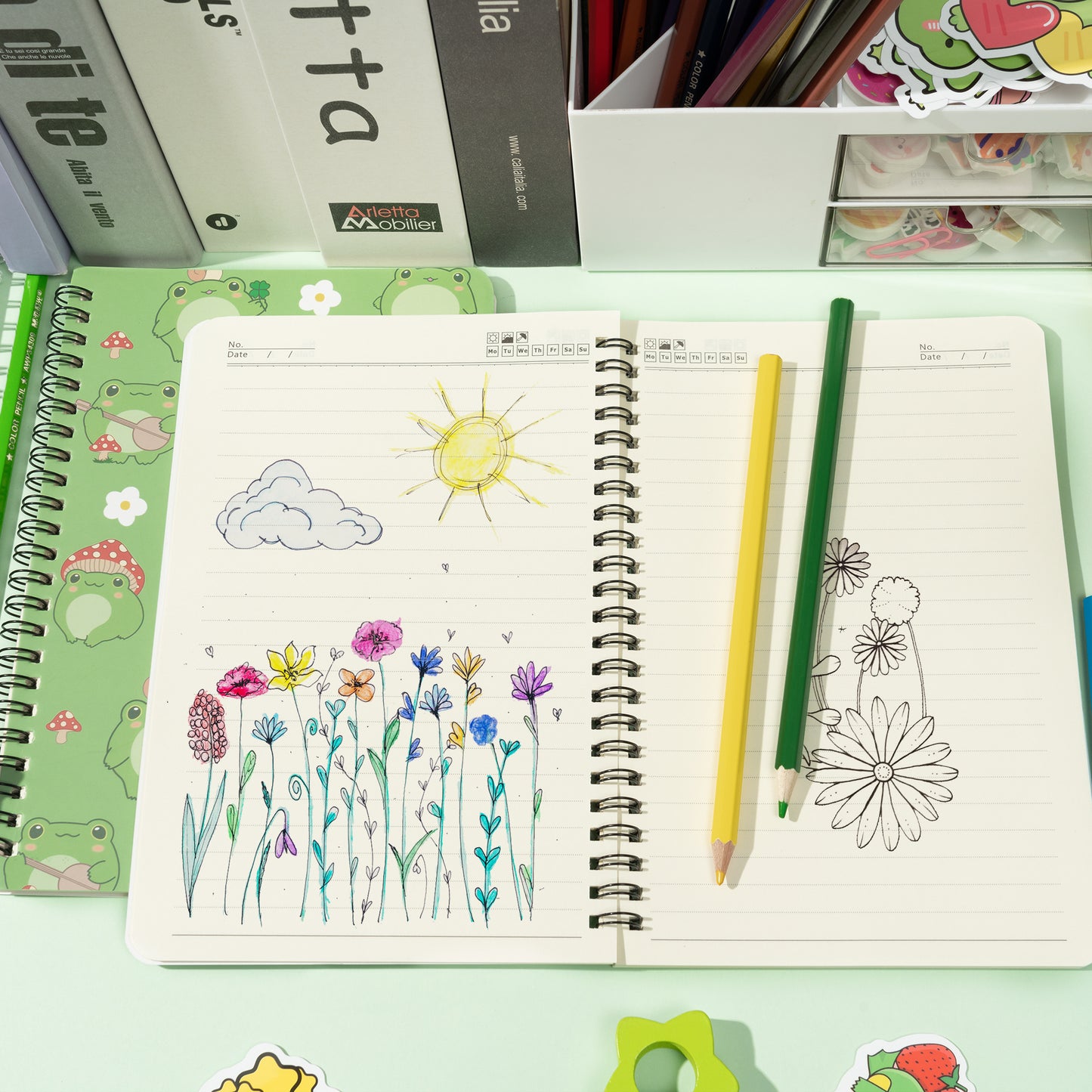 2 A5 Frog Spiral Notebooks, Cute Frog Playing Banjo Mushroom College Ruled Notebooks, Travel Journal Notebooks for Kids Teens, Frog Notebooks for Students Teachers Back to School Write Diary Notepad