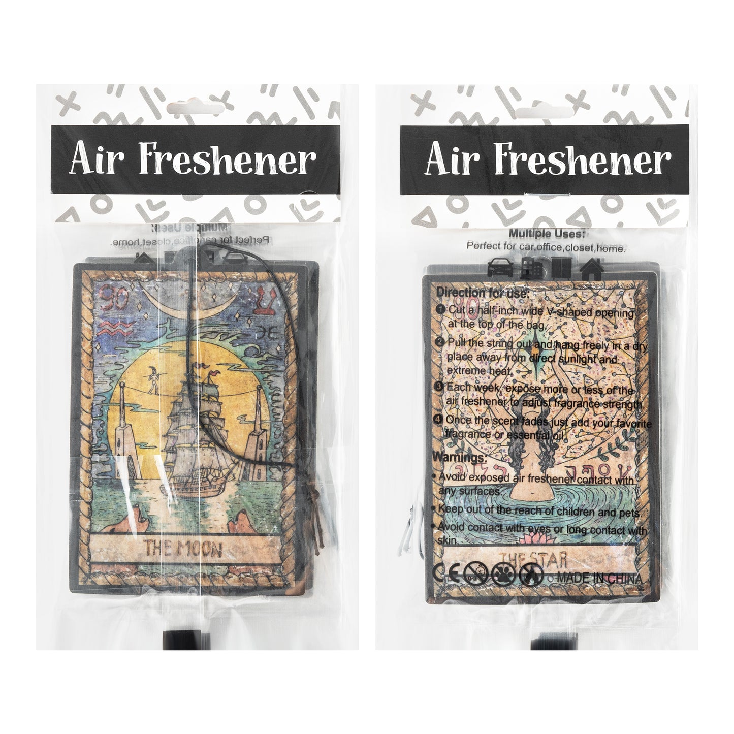4Pcs Vintage Tarot Car Air Fresheners, The Star World Sun Moon Hanging Air Freshener Fragrance Scented Cards, Old Style Tarot Theme Car Aromatherapy Tablets for Car, Bedroom, Wardrobe, Shoe Cabinet