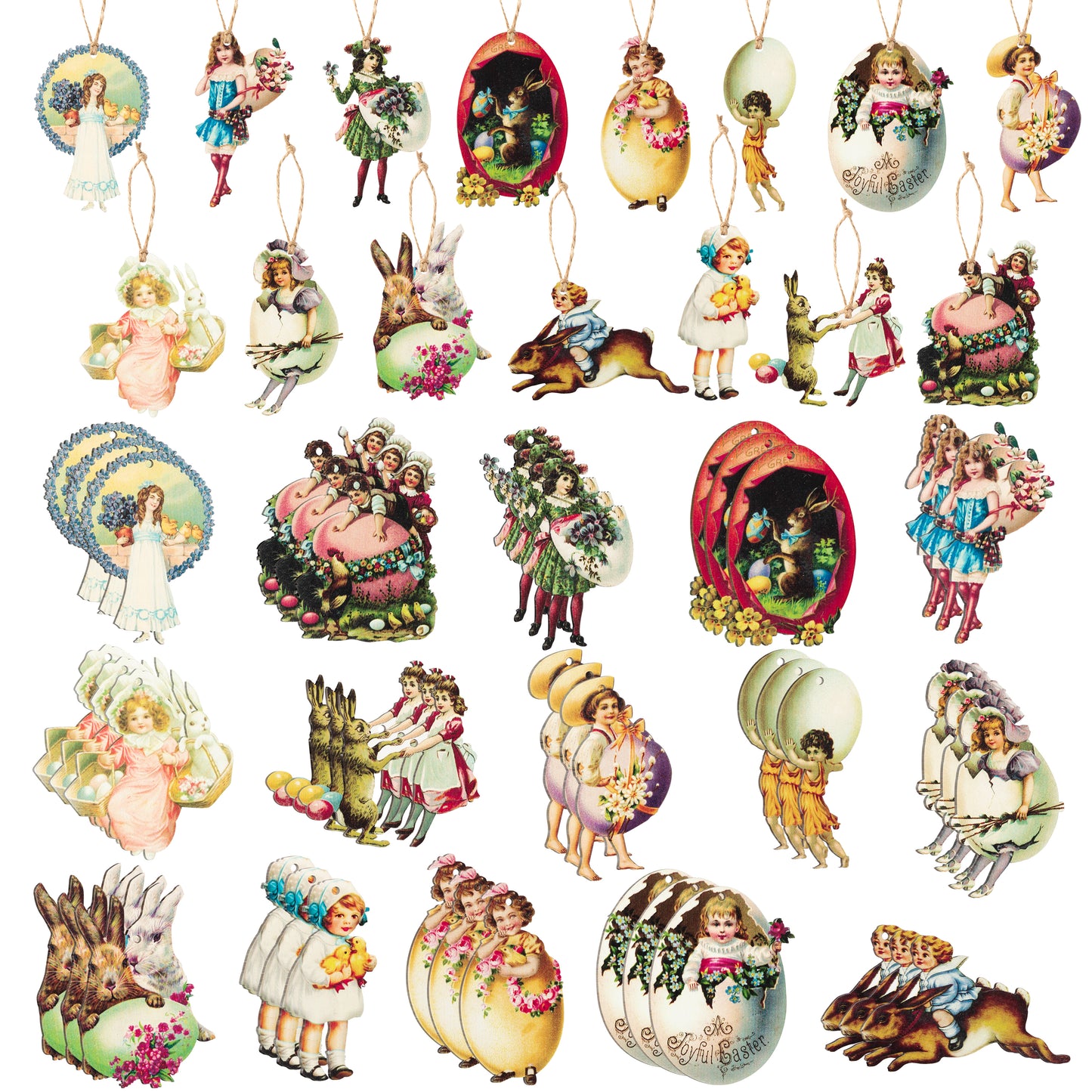 46PCS Easter Wooden Hanging Ornaments with Ropes, Vintage Style Wood Easter Hanging Decorations DIY Crafts, Egg Bunny Rabbit Spring Easter Decor Party Supplies Home Door Wall Tree Decoration