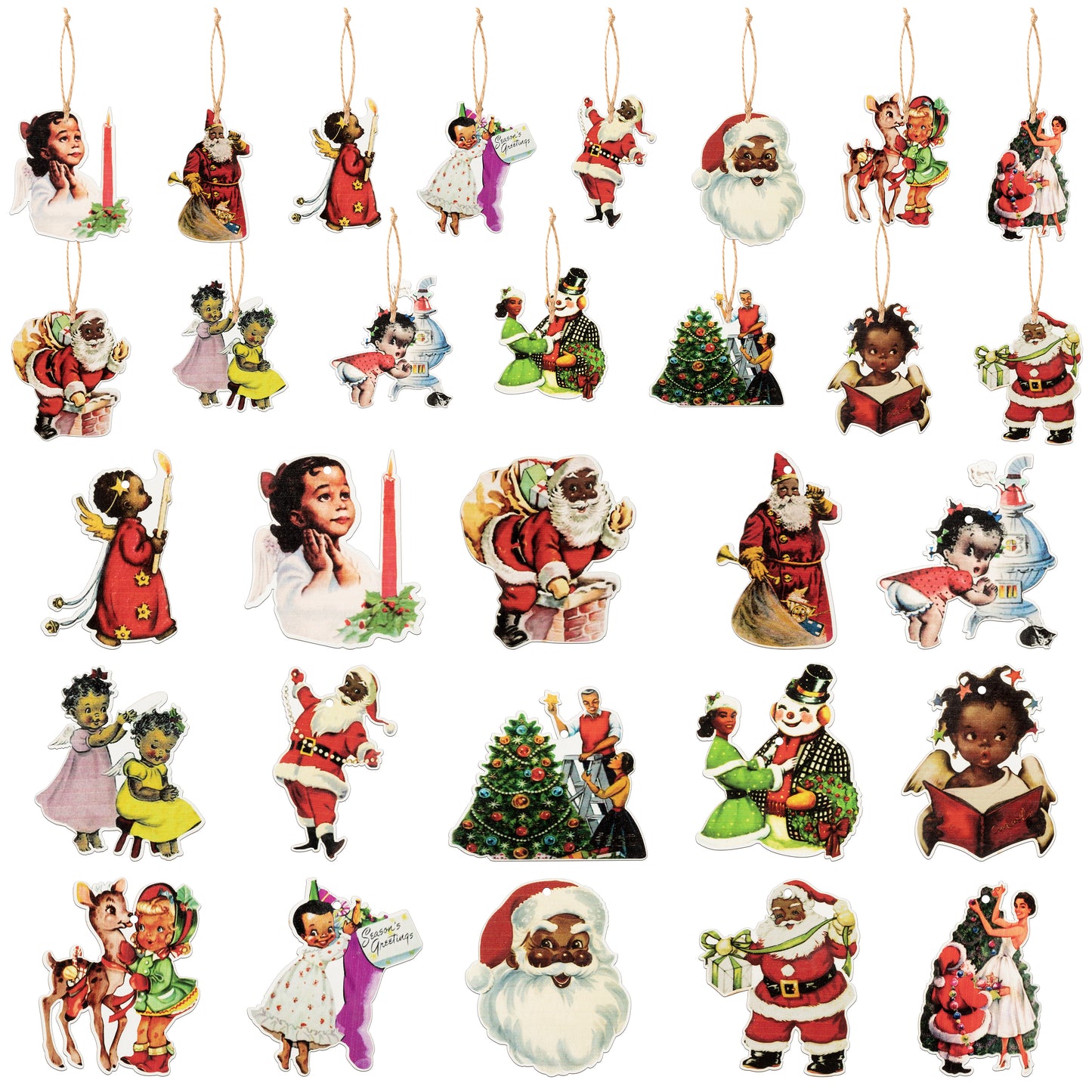 46PCS Christmas Wood Hanging Ornaments, African American Christmas Vintage Hanging Decorations Window Fireplace Fence Yard Office Home Decor, Xmas Party Holiday Wooden Pendant Ornament Decoration