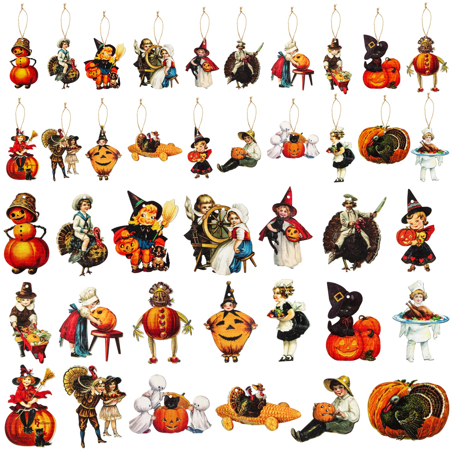 41Pcs Vintage Halloween Pumpkin Wood Ornaments Vintage Black Cat Halloween Party Theme Decoration,Halloween Wood Hanging Ornaments Fall Vintage Theme Party Indoor Outdoor Decorations