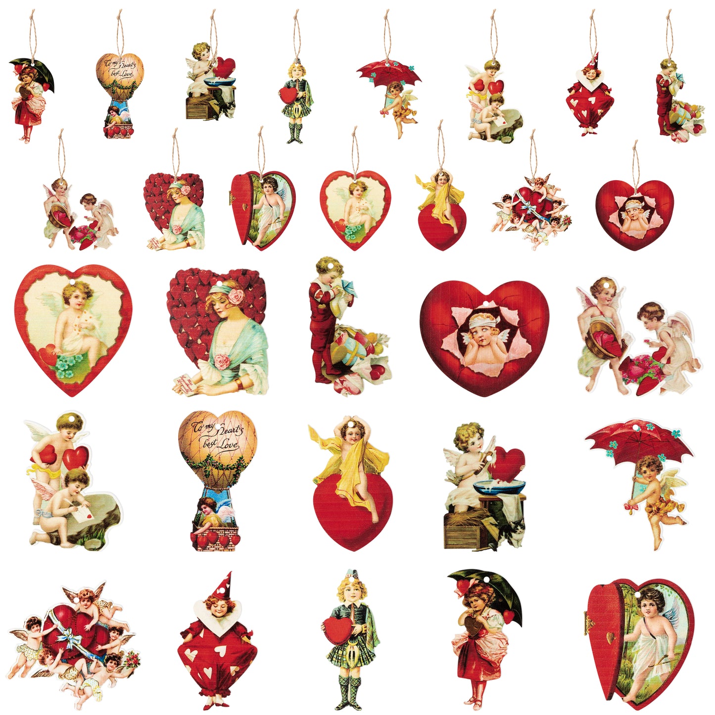 46Pcs Valentine's Day Vintage Wooden Hanging Ornament Decorations, Valentine Heart Shape Gnome Cupid Victoria Style Hanging Decoration, Wedding Anniversary Engagement Decor Party Supplies Gift…