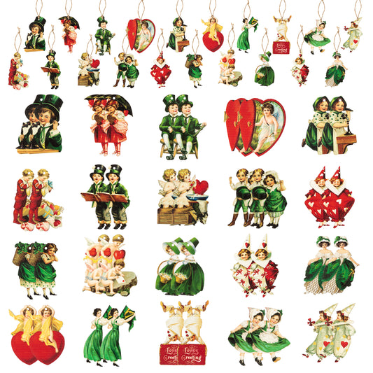 41PCS Valentine's Day St. Patricks Day Hanging Decorations Vintage Victorian Style Wooden Hanging Ornament Decoration, Indoor Outdoor Window Fireplace Tree Wall Holiday Party Supplies Decorations