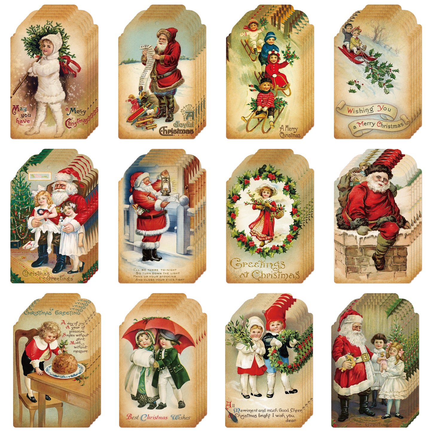 61PCS Vintage Traditional Christmas Gift Tags with String, Christmas Hanging Decorations Ornaments Home Decoration for Xmas Winter Holiday Presents, Xmas Parties and Celebrations