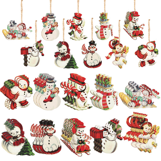 31Pcs Christmas Snowmen Ornaments Wooden Pendant Set, Hanging Wood Ornament Winter Theme Party Decoration Toy, Cristmas Tree, Windows, Table Tops, Fireplaces Decorations