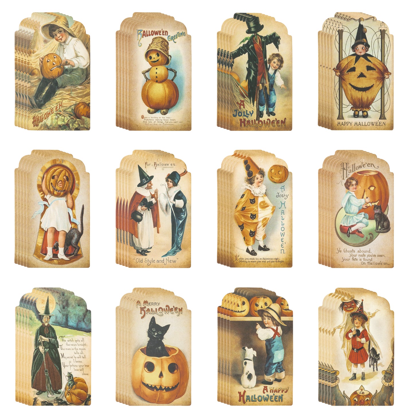 61Pcs Vintage Halloween Paper Old Style Victorian Gift Tags DIY Halloween Present Wrap Mini Pumpkin Witch Hat Ghost Ornaments Halloween Gift Tag Decors with Rope for Party Decoration (Vintage Style)