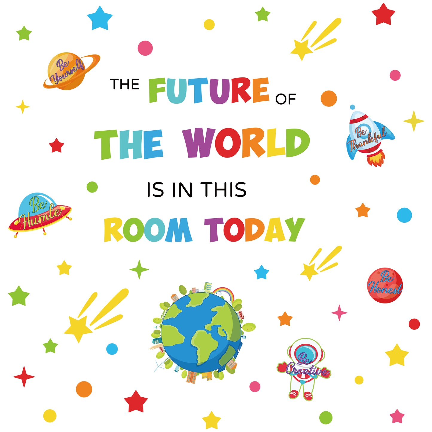 8Pcs Colorful Inspirational Quote Wall Decal, Earth Universe Space Planet Themed Motivational Wall Stickers Decoration for Home Bedroom Playroom School Classroom Nursery Kids Room Decorations