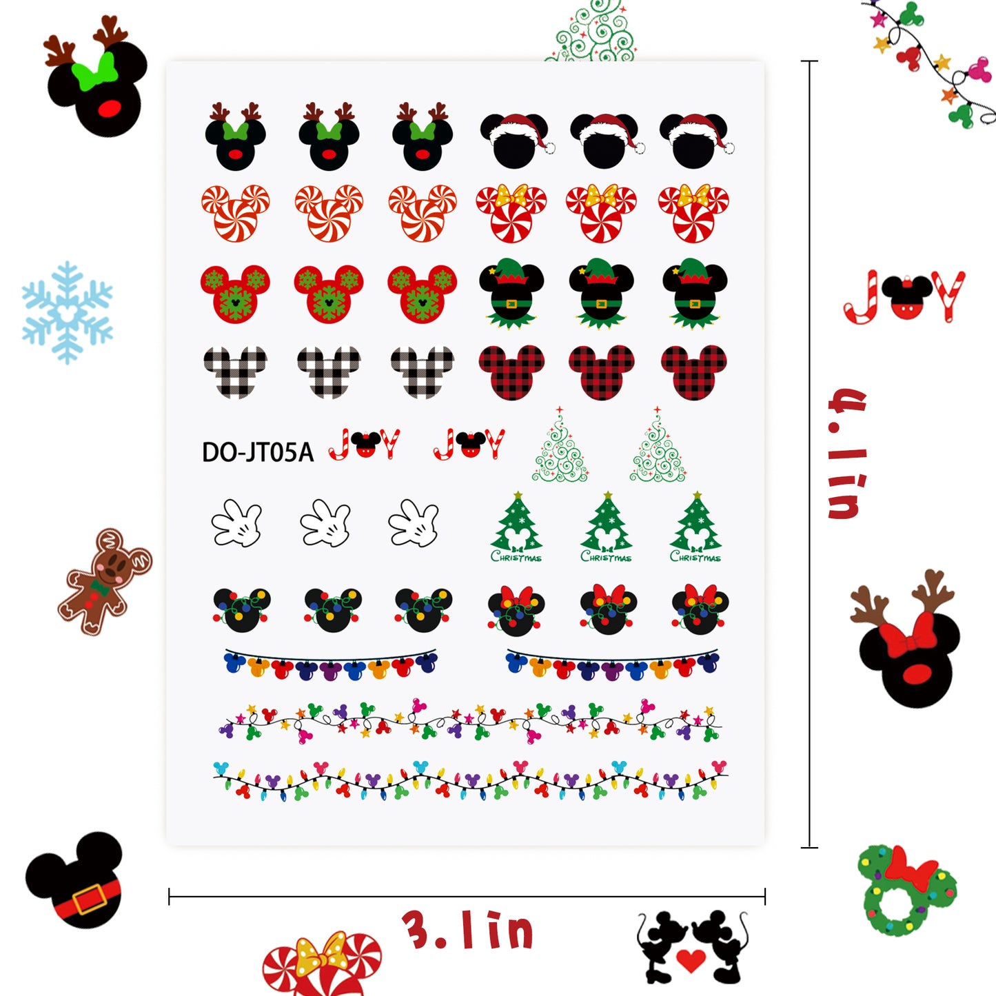 Christmas Mouse Inspired Christmas Nail Stickers, 3D Nail Art Tattoo Decals DIY Nail Art Decoration Manicure Tips Decor, Christmas Mouse Character Nail Sticker, Funny Christmas Nail Stickers Gift for Child and Adult