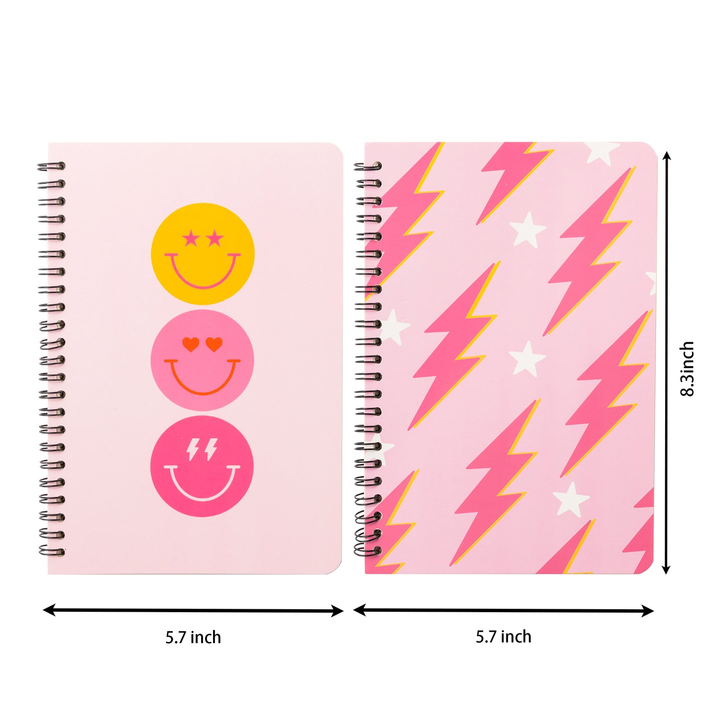 2 A5 Preppy Spiral Notebooks for Kids Teens, Y2K Hardbound Spiral Journal for Student Happy Smile Hardcover Notebook, Pink Wire Bound Spiral Notebook Friends Gift Notepad Diary for School Office Work