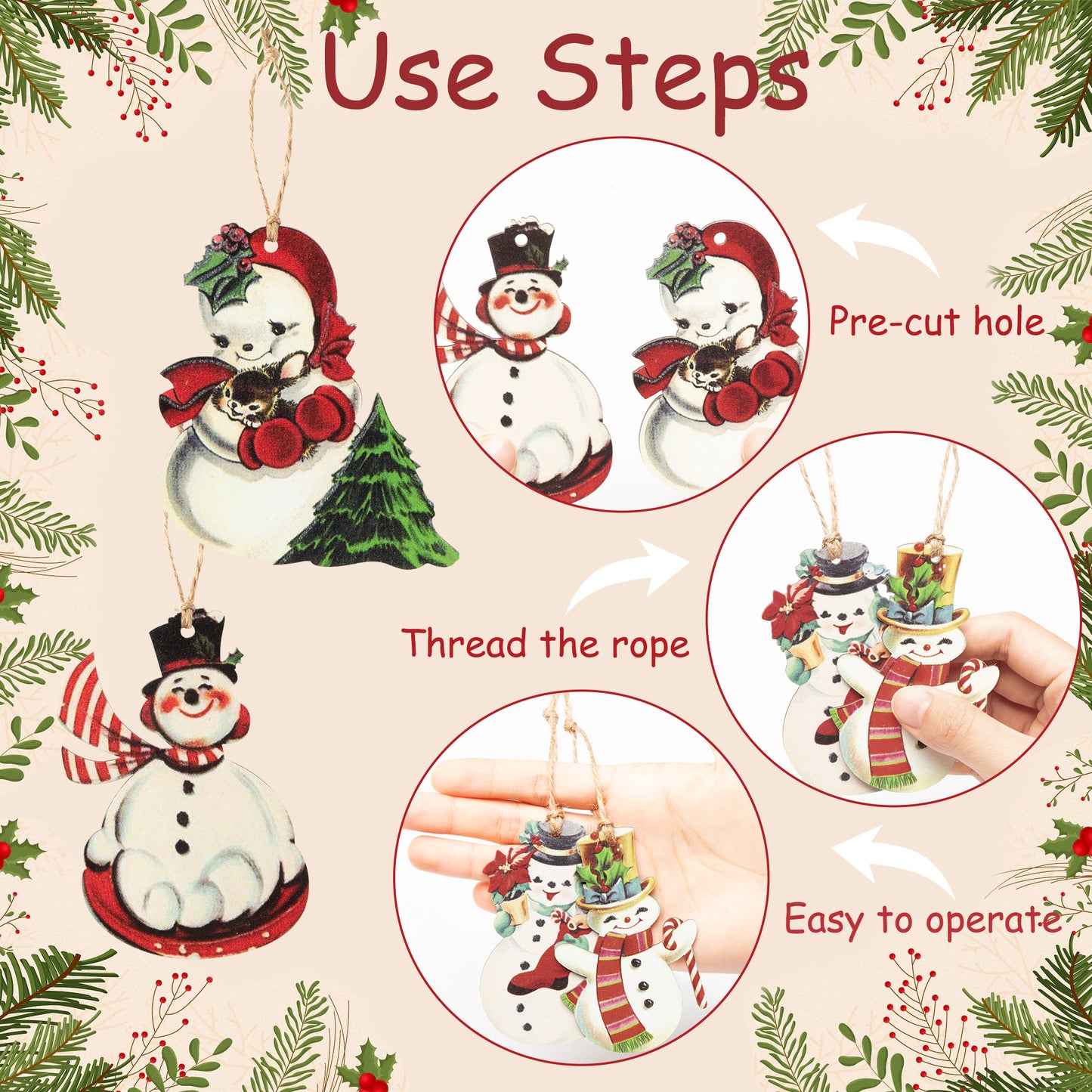 31Pcs Christmas Snowmen Ornaments Wooden Pendant Set, Hanging Wood Ornament Winter Theme Party Decoration Toy, Cristmas Tree, Windows, Table Tops, Fireplaces Decorations