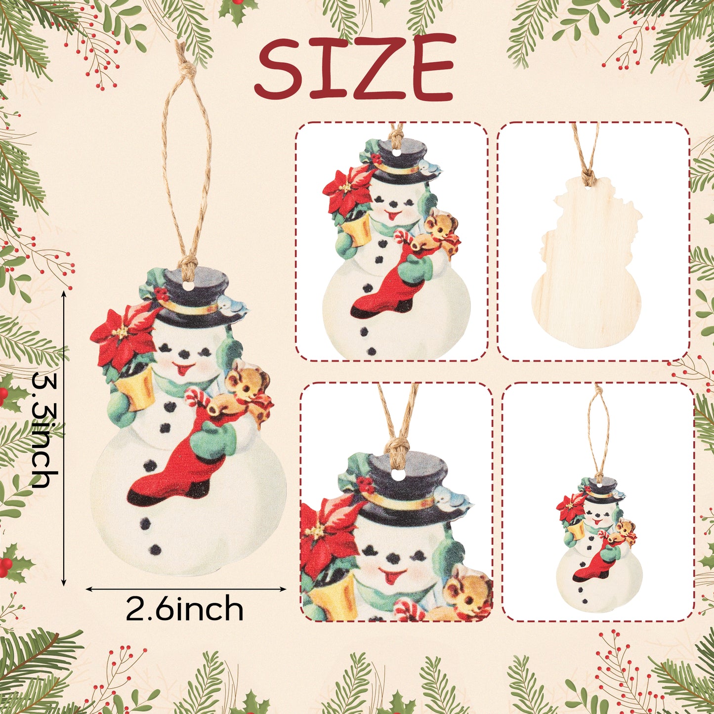 31Pcs Christmas Snowmen Ornaments Wooden Pendant Set, Hanging Wood Ornament Winter Theme Party Decoration Toy, Cristmas Tree, Windows, Table Tops, Fireplaces Decorations