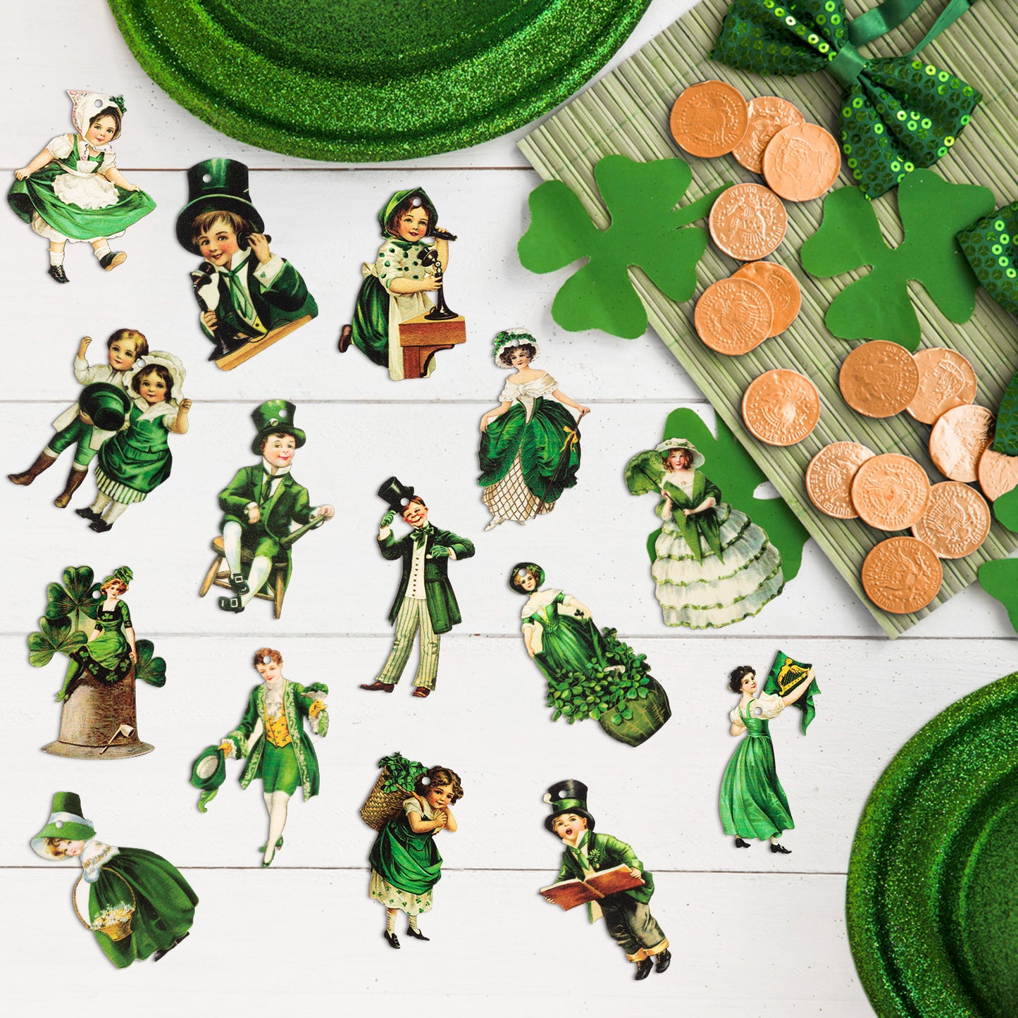 46PCS St Patricks Day Hanging Decoration, Irish Vintage Green Hanging Pendant Ornaments, Lucky Irish Day Wood Crafts Windows Fireplace Wall Home Decor Party Supplies Decorations Holiday Gift for Kids