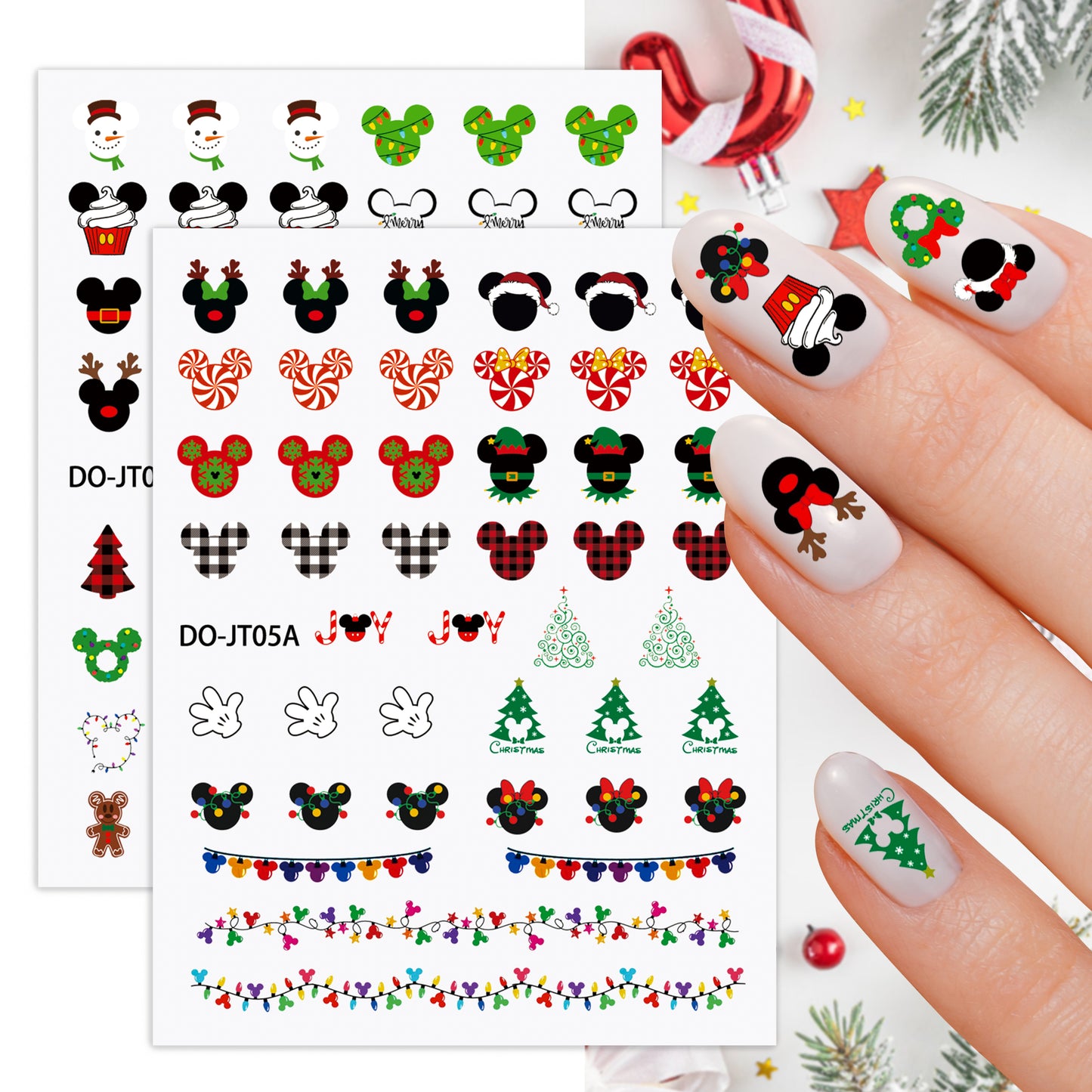 Christmas Mouse Inspired Christmas Nail Stickers, 3D Nail Art Tattoo Decals DIY Nail Art Decoration Manicure Tips Decor, Christmas Mouse Character Nail Sticker, Funny Christmas Nail Stickers Gift for Child and Adult