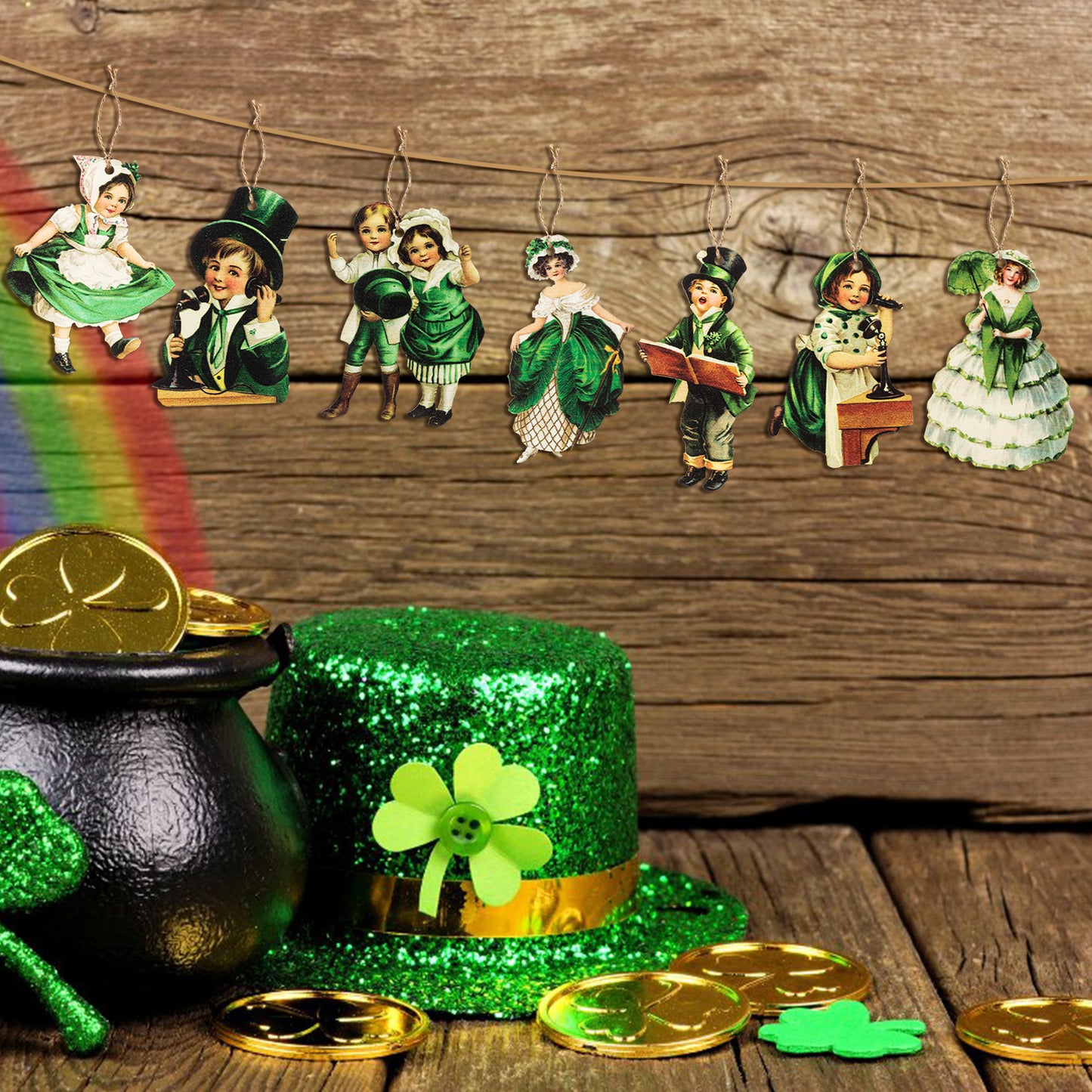 46PCS St Patricks Day Hanging Decoration, Irish Vintage Green Hanging Pendant Ornaments, Lucky Irish Day Wood Crafts Windows Fireplace Wall Home Decor Party Supplies Decorations Holiday Gift for Kids