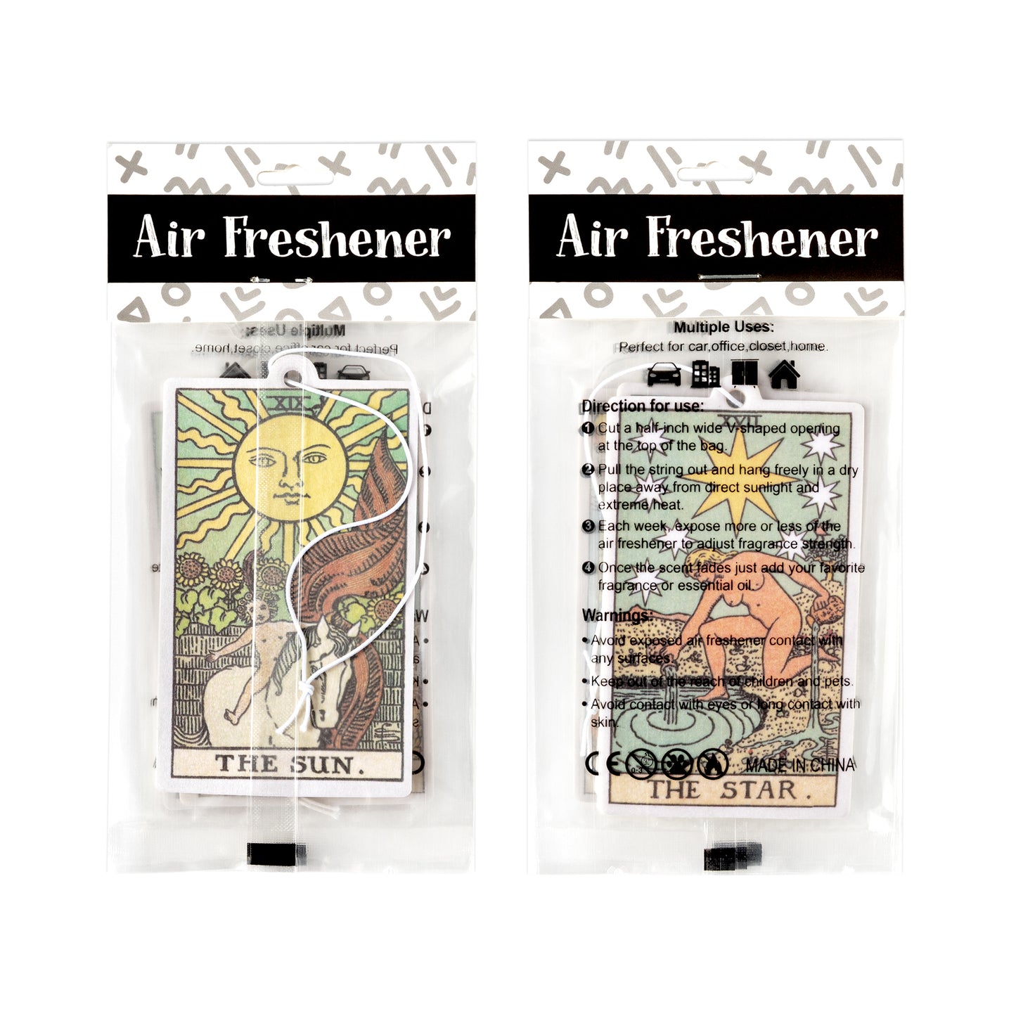 4Pcs Hanging Air Freshener Fragrance Scented Cards, Tarot Cards Theme Car Aromatherapy Tablets for Car, Bedroom, Wardrobe, Shoe Cabinet, Quickly Eliminate Odors Pendant Decoration