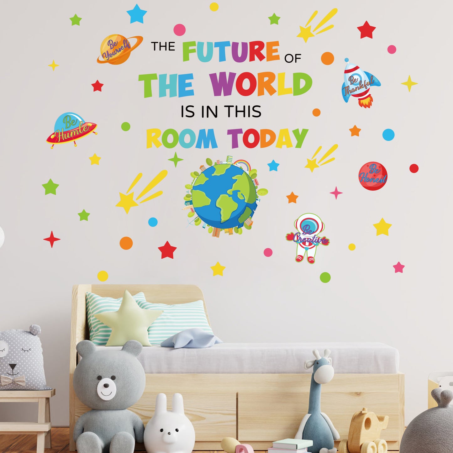 8Pcs Colorful Inspirational Quote Wall Decal, Earth Universe Space Planet Themed Motivational Wall Stickers Decoration for Home Bedroom Playroom School Classroom Nursery Kids Room Decorations